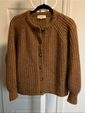 Sezane Emile Chunky Knit Button-Front Cardigan - Camel Brown